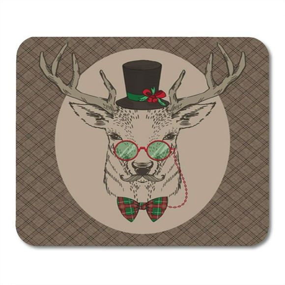 POGLIP Portrait of Christmas Deer Tartan Retro Holiday Hipster Winter Mousepad Mouse Pad Mouse Mat 9x10 inch