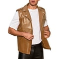 thumbnail image 4 of INSPIRE CHIC Faux Leather Vest for Men's Motorcycle Biker Sleeveless Jacket Zipper Riding PU Vest L Brown, 4 of 5