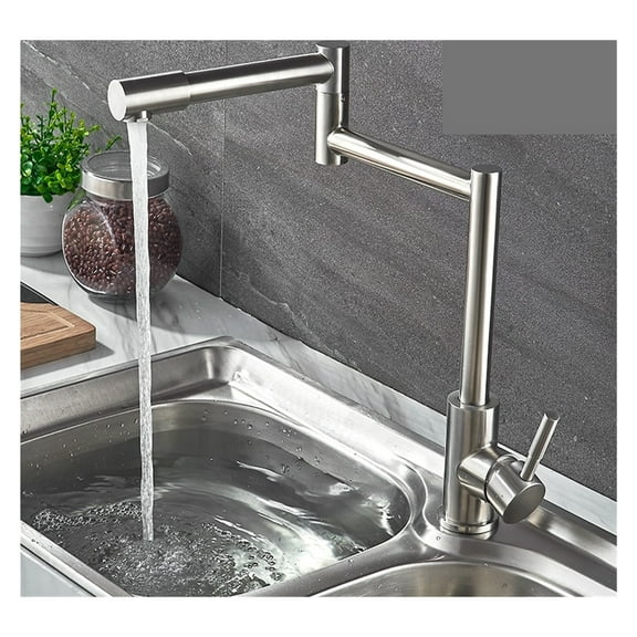 Stainless Steel Kitchen Faucet Lead-free Folding Mixer 360 Degree Swivel Single Handle Kitchen Sink Taps ,Bar Laundry RV Farmhouse