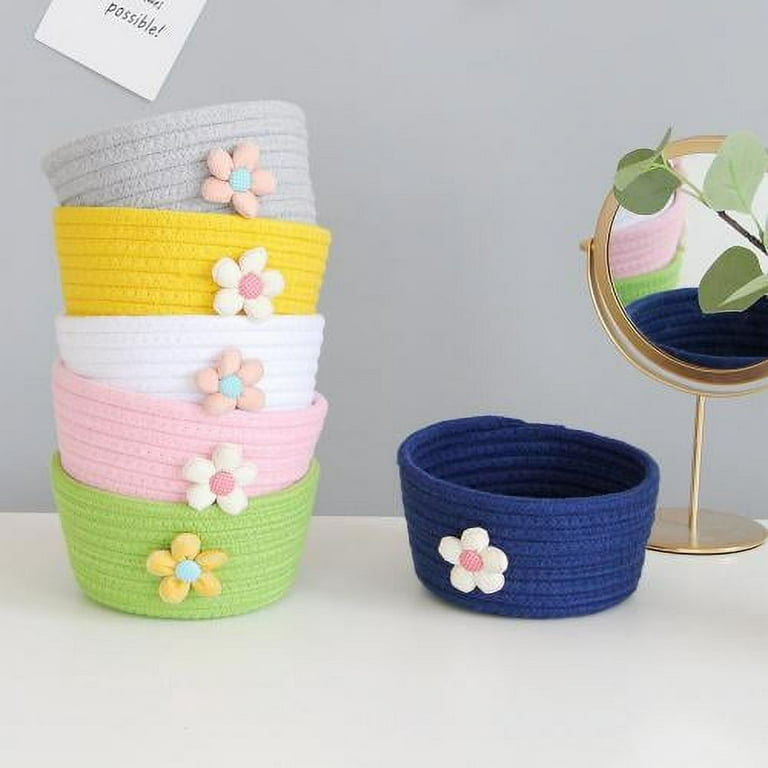 Small Woven Baskets, Empty Tiny Storage Baskets, Mini Cotton Rope Baskets, Oval Decorative Hampers, Storage Bins for Toys, Empty Gift Basket for Baby