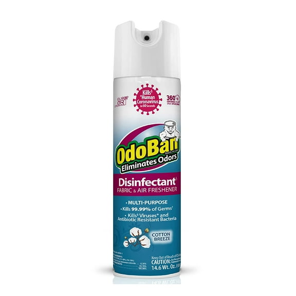 OdoBan Ready-to-Use 360-Degree Continuous Spray Disinfectant Cleaner and Odor Eliminator, Fabric and Air Freshener, 14.6 Ounces, Cotton Breeze Scent