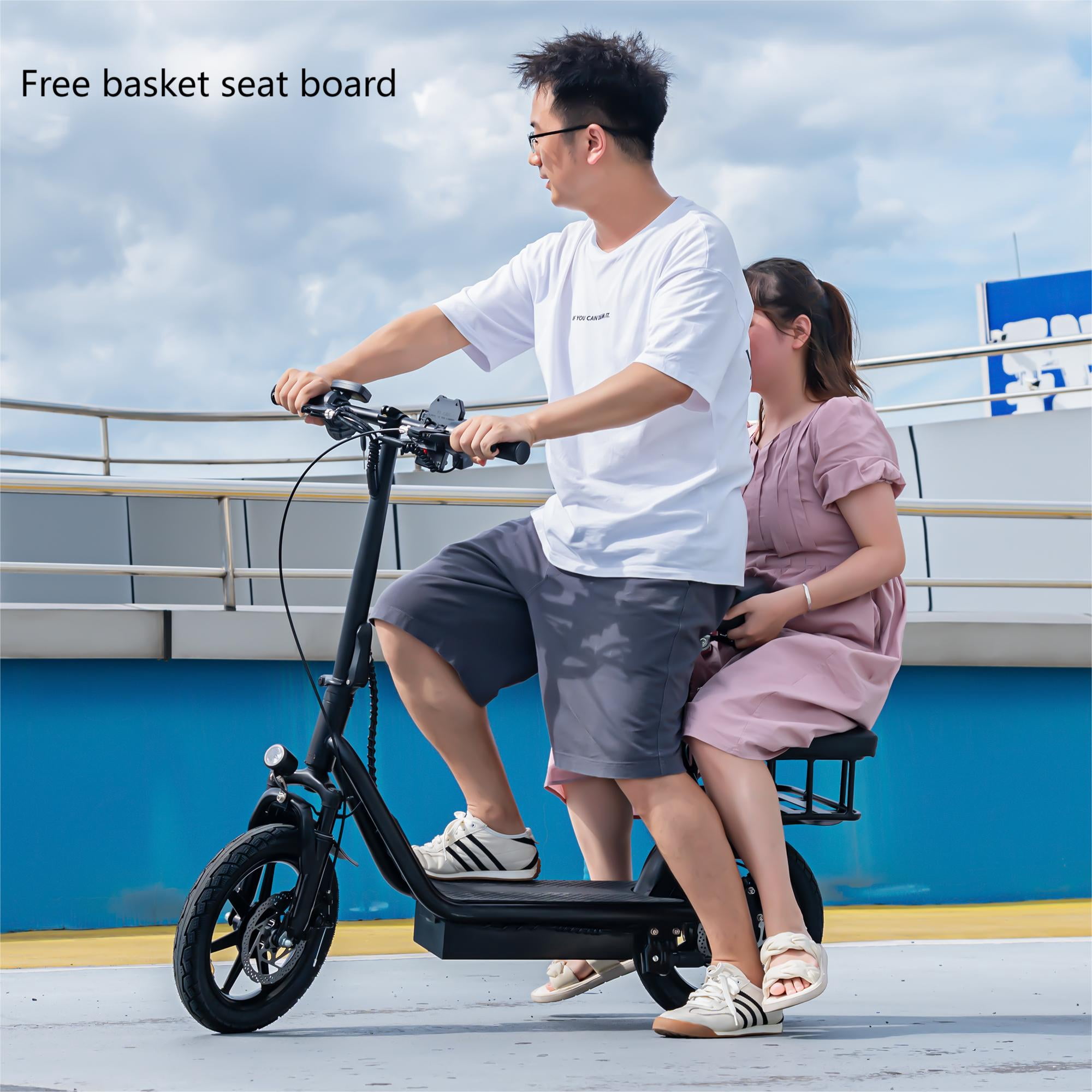 AOVOPRO ESBS 500W 14 inch Commuter Electric Scooter with Seat &Carry Basket for Adult-Up to 28 Miles 21MPH