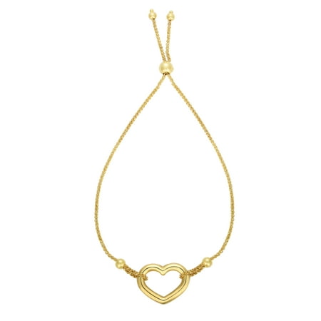 14kt Gold 9.25 Yellow Finish Chain:1mm+Element:14x18mm Heart Fancy Bracelet with Draw String Clasp