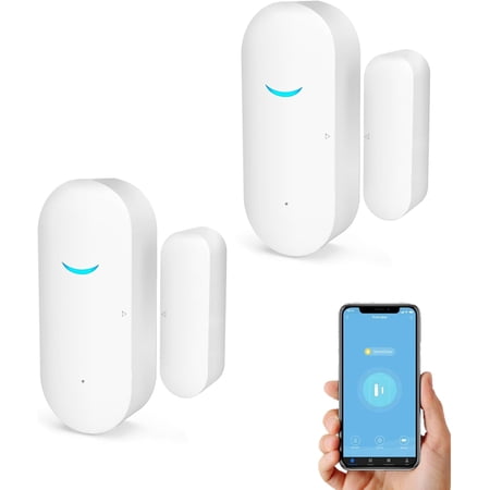 2 Pack WiFi Wireless Door Window Sensor,TUYA Smart Alarm with Free Notification APP Control Home Security System, Compatible Alexa, Google Home, Siri