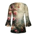 thumbnail image 4 of CYMMPU Loose Fit Button V Neck Flare Sleeve 3/4 Sleeve Spring Tops Summer Fashion Shirts Blouses for Women Dressy Casual Tunic Tops Flower Pattern Empire Waist A Line T-Shirts Multicolor S, 4 of 5
