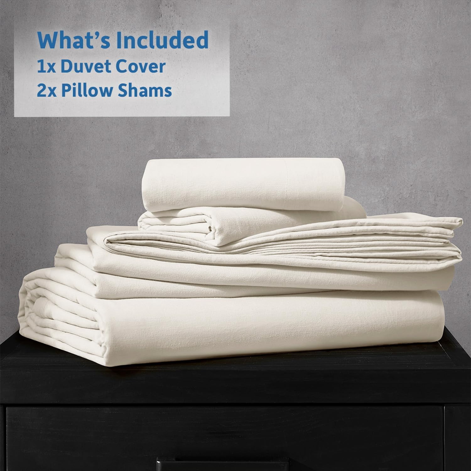 Virtu 3-Piece Duvet Cover Set, Soft Prewashed Bedding Set King with Pillow Shams, Off White