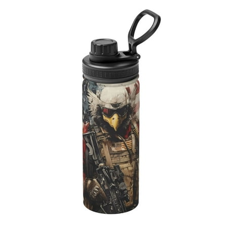 

Uemuo Bald Eagle Soldier 18OZ Insulated Kettle Sports Water Bottle Stainless Steel Kettle Vacuum Insulated Flask Flip Lid Travel Mug