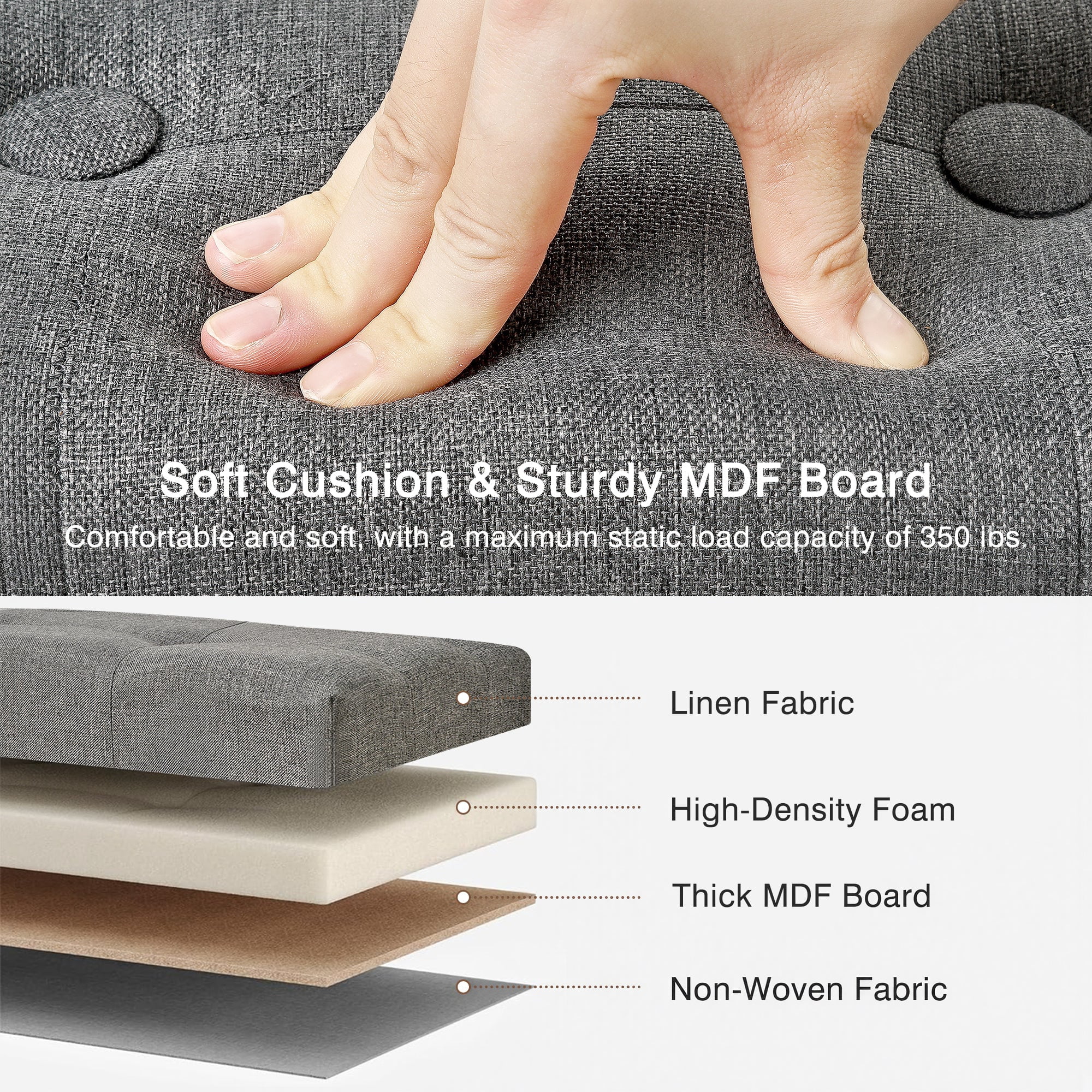 VECELO Small Tufted Foot Stool, Upholstered Footrest Ottoman with Legs, Fabric Rectangle Sofa Foot Rest for Living Room, Couch, Gray