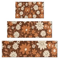 Brown Daisy Flower Floral Pattern Kitchen Rugs Sets Of 3,Kitchen Runner Rugs Non Skid Washable,Decorative Kitchen Floor Mats for Kitchen,Sink,Laundry,17"x30"  17"x47"   17"x59"
