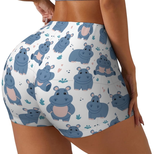 Fotbe Cute Hippos Shorts Sin Costuras – Shorts Deportivos de Cintura Alta para Mujer, Elásticos para Gimnasio, Yoga, Running o Ciclismo-Medium