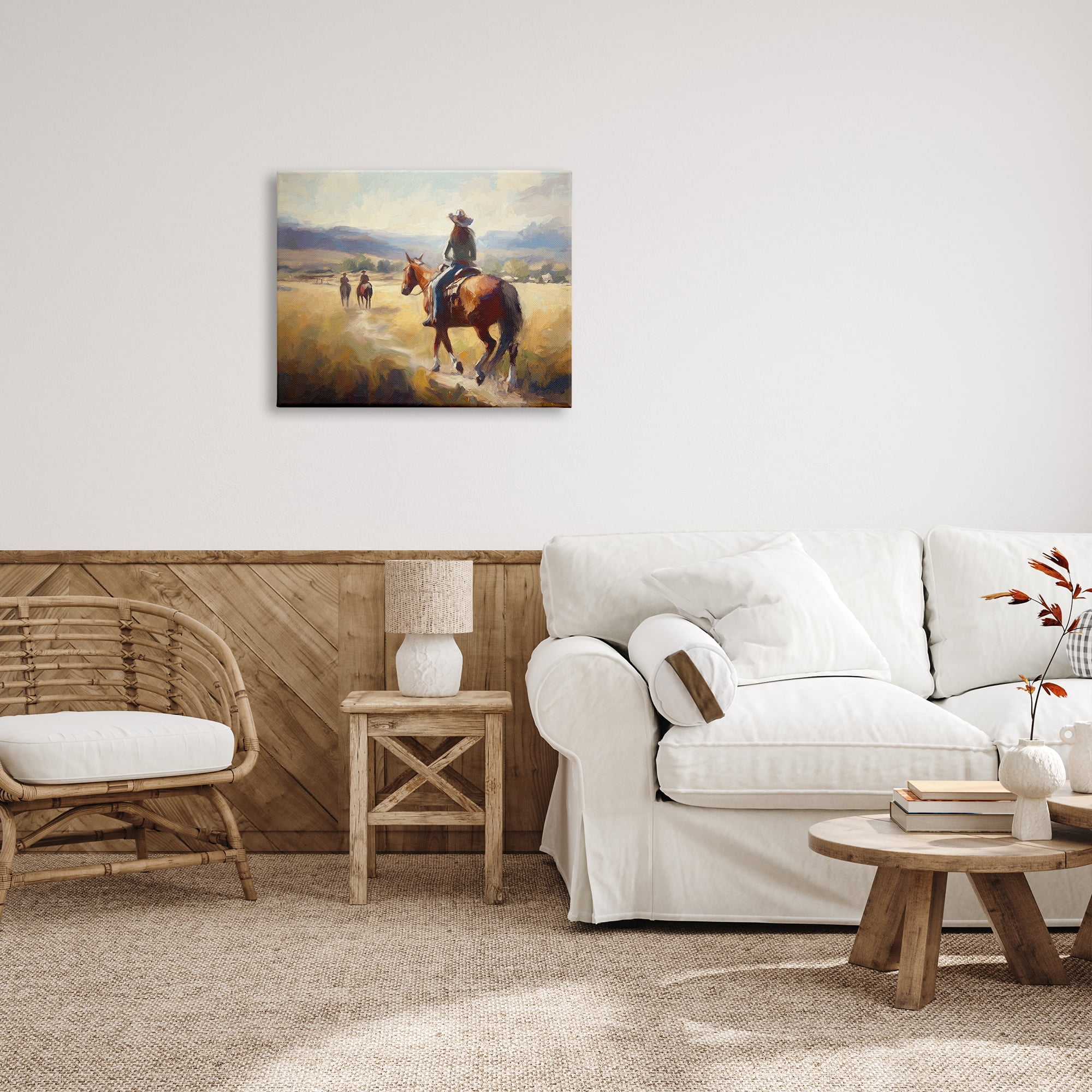 Stupell Industries Equestrian Horse Riding Scene Landscape Painting Gallery Wrapped Canvas Art Print Wall Art, 30 x 24