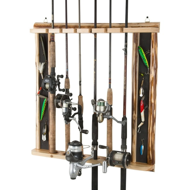 Rush Creek Creations Rustic Pine 6 Rod/Pole Wall Rack w/Lure Display ...