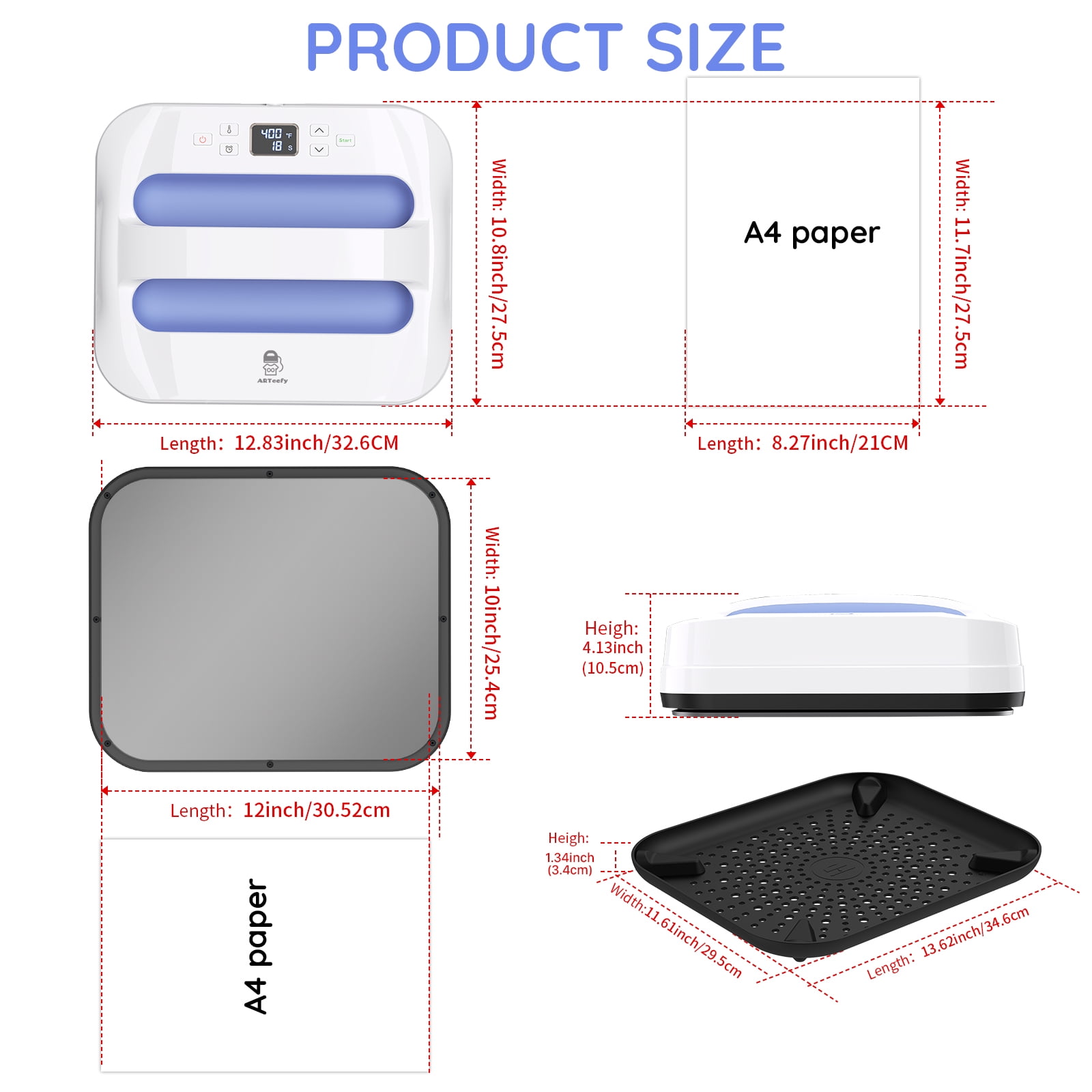 ARTeefy HP3 12" x 10" Portable Heat Press Machine for T-Shirts, Sublimation and HTV Vinyl, Purple