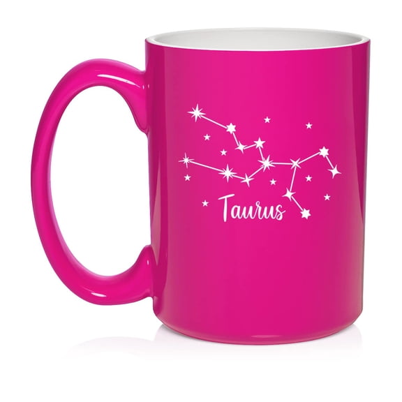 Star Zodiac Horoscope Constellation Ceramic Coffee Mug Tea Cup Gift (15oz Hot Pink) (Taurus)
