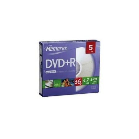 Memorex Memorex DVD+R, 16X, 4. 7GB, Branded with Slim Jewel Cases, 5-PK