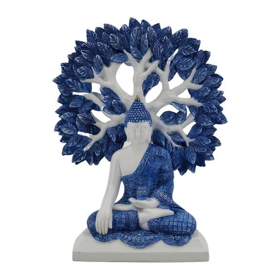 FC Design 9.75"H Blue and White Buddha with Tree of Life Figurine Statue Sculpture Ornament Decoration Home/Room Decor and Unique Gift Ideas for Housewarming, Holidays and Birthdays