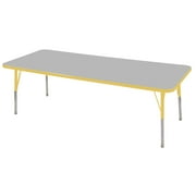 24in x 72in Rectangle Everyday T-Mold Adjustable Activity Table Grey/Yellow - Standard Swivel with Six 12in Stack Chairs Yellow - Swivel Glide