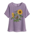 thumbnail image 3 of DDAPJ pyju Sunflower Shirt for Women Boho Summer Tops Cotton Linen Short Sleeve Round Neck T-shirt Lightweight Casual Work Blouses Today's Sales Purple XL, 3 of 5