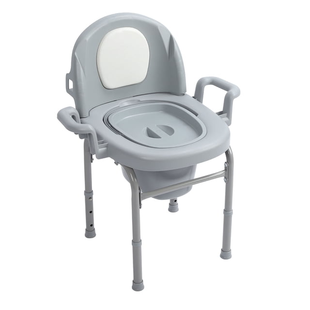 Chaise Commode pour Toilettes, Commode de Chevet avec Accoudoirs Plus Larges, Robuste, Antidérapante, 3 Niveaux de Hauteur Réglables avec Seau Solide pour Adultes