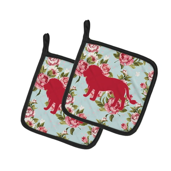 Caroline's Treasures BB1009-RS-BU-PTHD Lion Shabby Chic Blue Roses Pair of Pot Holders , 7.5HX7.5W, multicolor