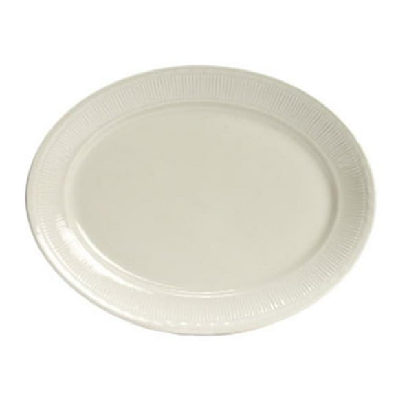 Tuxton China HEH-131 Hampshire American 13 in. x 10.13 in. Oval Embossed Platter - White - 1 Dozen