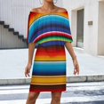 thumbnail image 2 of Mexican Serape Women's Off The Shoulder Ruffles Summer Wedding Guest Loose Casual Party Beach Dress, 2 of 9