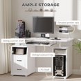 thumbnail image 3 of White Computer Desk with Keyboard Tray & Storage - Home Office Writing Workstation, 47.2" x 21.7" - Printer Stand, Drawers, CPU Holder, 3 of 7