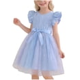thumbnail image 2 of hengsof Robe Mignonne à Manches à Volants et Col Rond pour Filles, Robe Princesse en Tulle avec Nœud Papillon, Adaptée aux Enfants de 3 à 10 Ans, Robe de Fête Brillante pour Mariage, 2 of 7