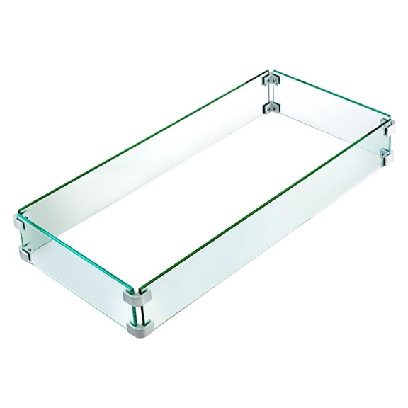 Fire Pit Wind Guard Tempered Glass Fence - 29.5 x 13.6 x 4 Inch, Windproof Flame Shield, Fuel Saving for Outdoor Fire Tables & Pits