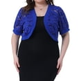 thumbnail image 1 of Cárdigans cortos de mujer plus size Agnes Orinda, con frente abierto, mangas cortas, encaje floral y boleros transparentes 2X azul real, 1 of 6