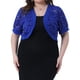 thumbnail image 1 of Cárdigans cortos de mujer plus size Agnes Orinda, con frente abierto, mangas cortas, encaje floral y boleros transparentes 2X azul real, 1 of 6