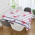 thumbnail image 4 of SKYSONIC Beautiful Tropical Pink Flamingo Navy Blue and White Stripes Rectangle Tablecloth,Dinner Table Cover for Outdoor & Indoor Patio, Picnic, BBQ, Holiday Party 60x60In, 4 of 7
