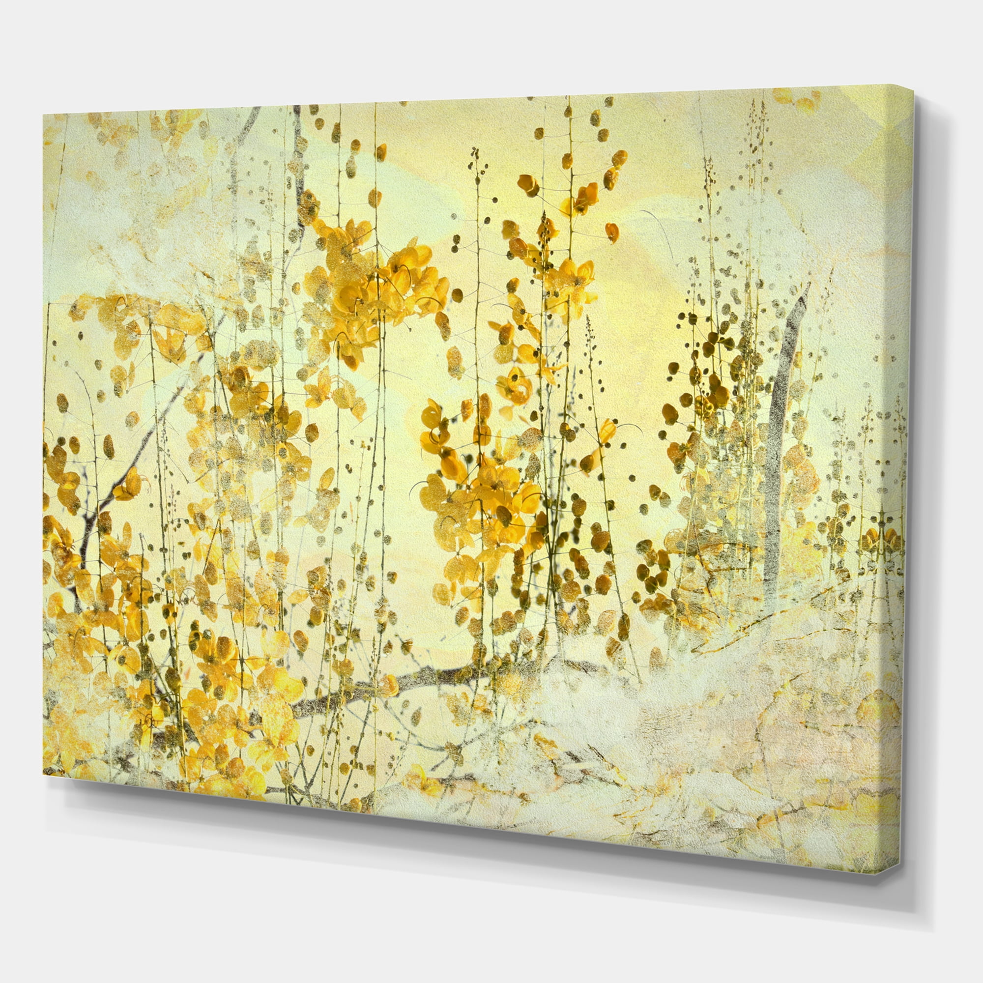 Designart ' Abstract Yellow Flower Grunge Art ' Modern Canvas Wall Art Print