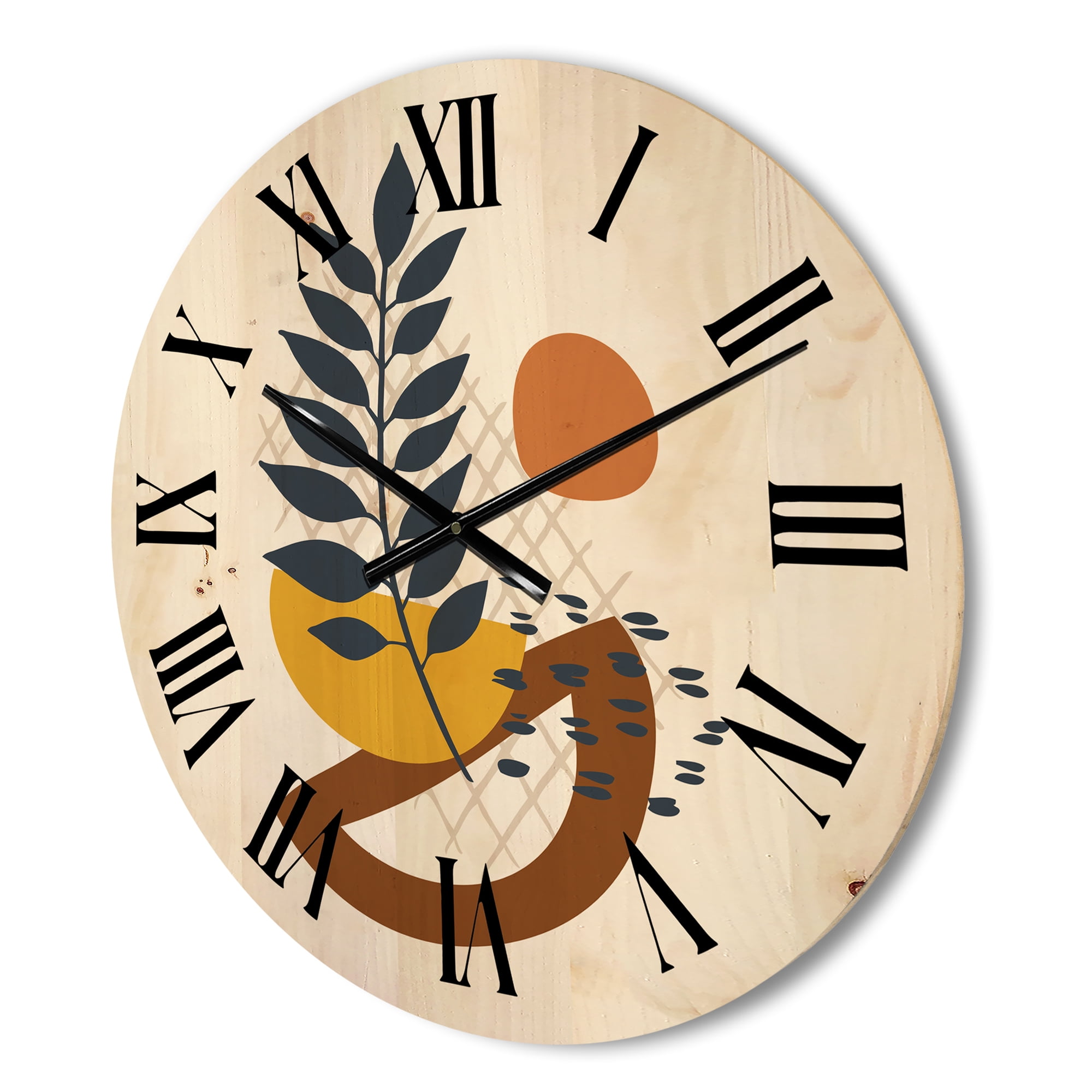 Designart 'Abstract Leaves With Elementary Shapes' Modern Wood Wall Clock