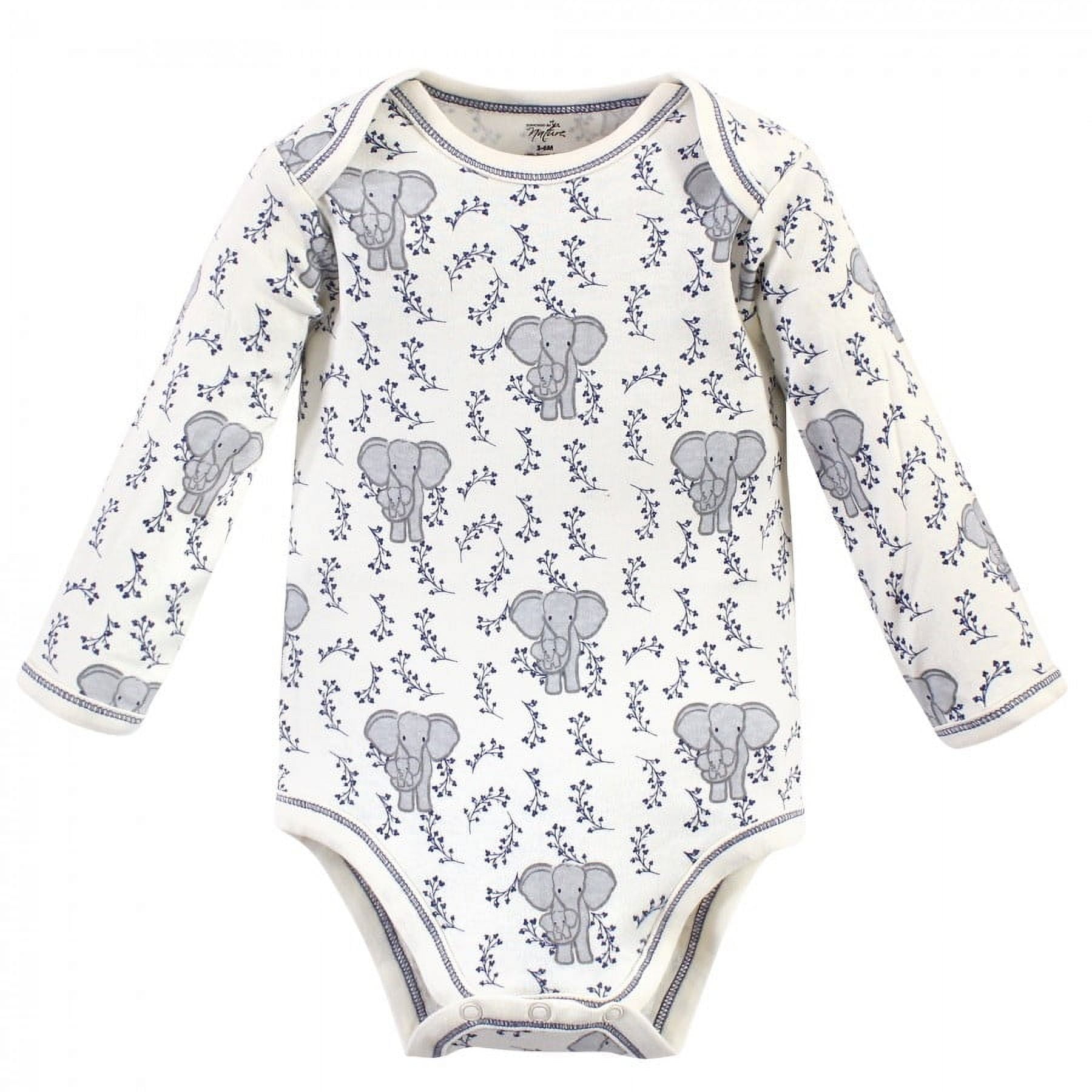 Touched by Nature Organic Cotton Long-Sleeve Bodysuits 5pk, Blue Elephant, 9-12 Months