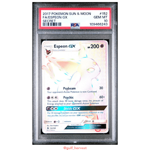 PSA 10 Pokemon Sun & Moon Espeon GX Secret Rare Full Art Graded Card 152/149 GEM MINT