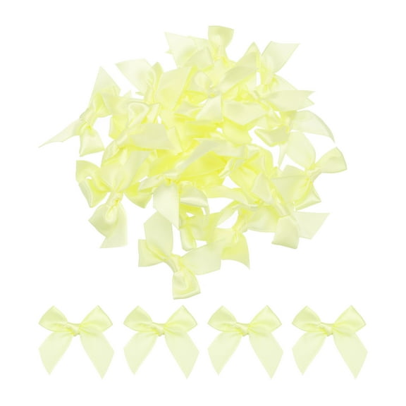Uxcell 30Pcs Mini Ribbon Bow 1.5" Mini Fabric Satin Ribbon Flower Bows for Craft DIY Wedding Birthday Party Yellow