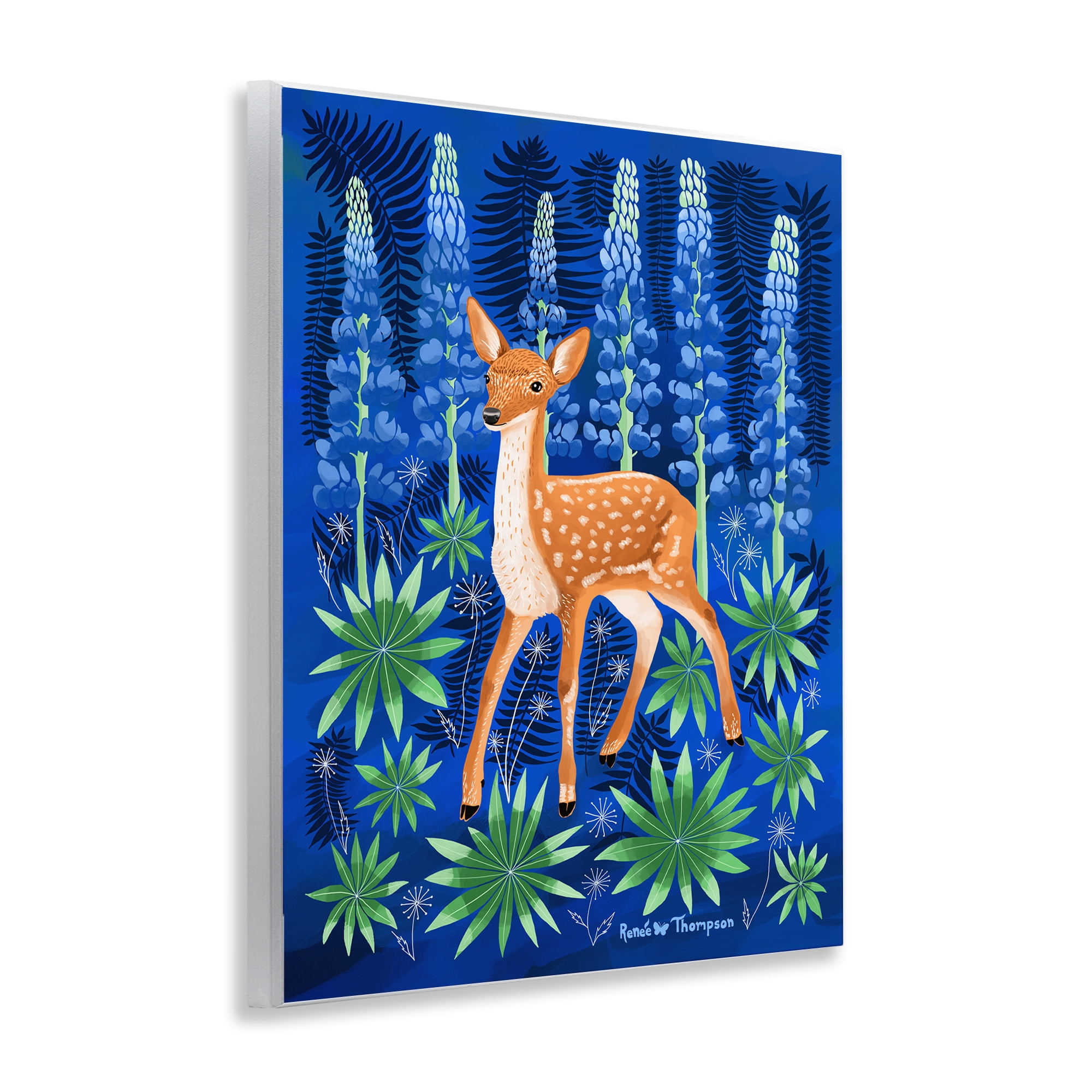 Stupell Industries Fawn & Lupine Flowers Animals Painting Unframed Art Print Wall Art, 11 x 14