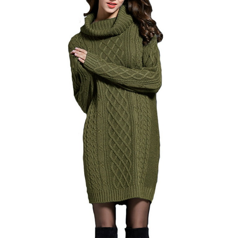 green holiday sweater dress BloomChic Women's Plus Size Cable Knit Fit-and-Flare Mini Sweater Dress DarkGreen Solid Mini Cable Knit 22-24/3X