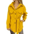 thumbnail image 2 of CUZIBR Womens Overcoat Button Down Long Sleeve Lapel Wool Coat With Belt Elegant Solid Color Oversized Fashion Jacket Mid Length Comfort Outwear,Yellow,M, 2 of 7