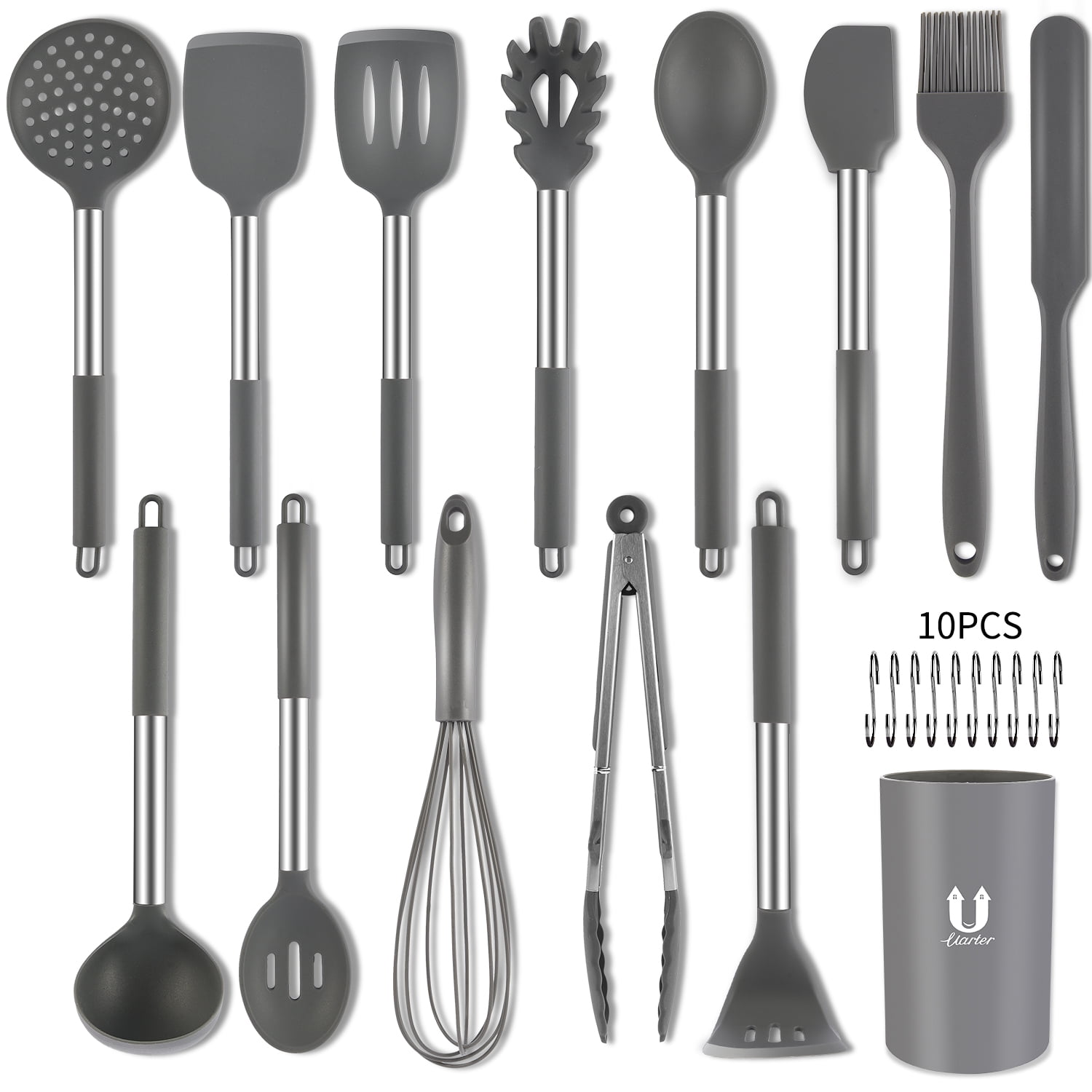 Heat Resistant Kitchen Gadgets Tools Set for Cookware Silicone Cooking Utensil Kitchen Utensil Set Black 24 Pcs Non-stick Cooking Utensils Spatula Set with Holder by AIKKIL 