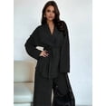 thumbnail image 5 of Women'S 2 Piece Outfits Long Sleeve V Neck Blazer Wide Leg Sets Office Work Clothes Black XL, 5 of 9