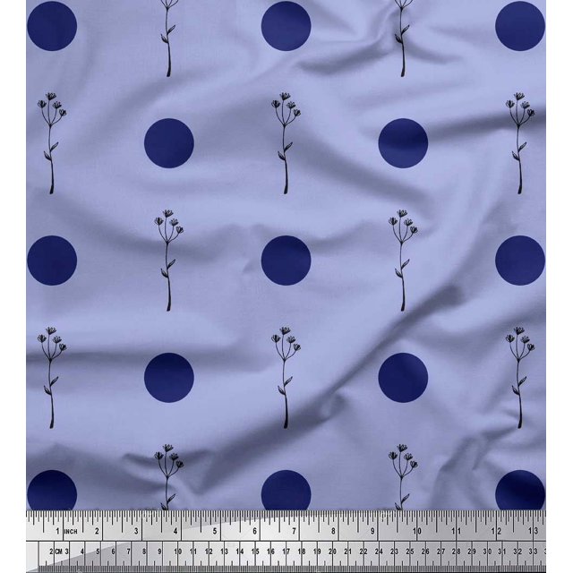 Soimoi Blue Rayon Fabric Dots & Leaves Decor Fabric Printed Yard 58 Inch Wide