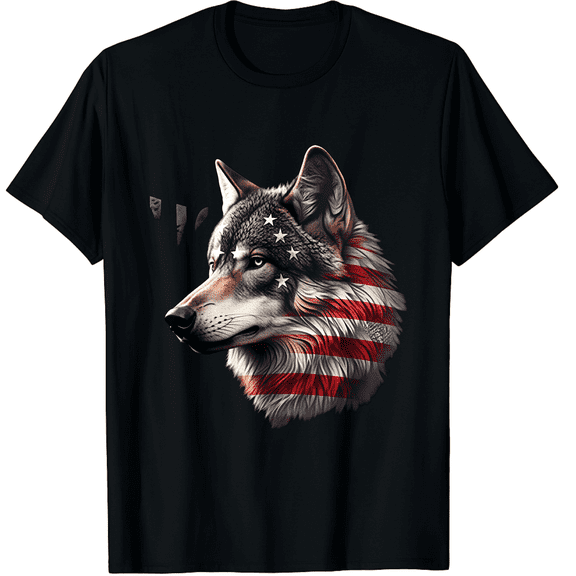 Patriotic Wolf US Flag Pattern Unisex T-Shirt