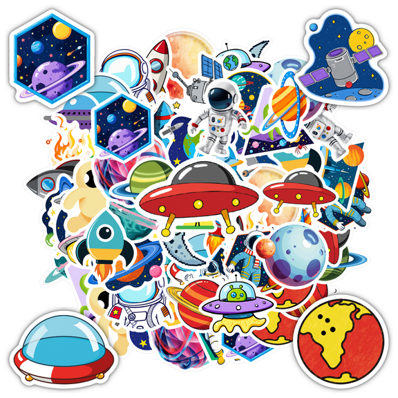 35pcs Galactic Stickers Space Stationery Stickers Astronaut Decals Kids Stickers PVC Stickers for Luggage Laptop Suitcase