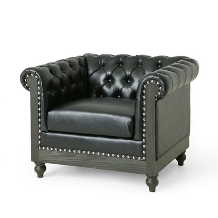Noble House Glencoe Faux Leather Club Chair, Midnight Black