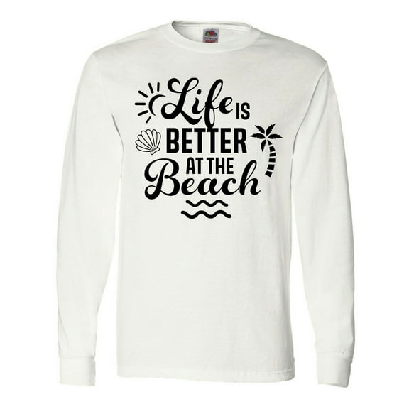 Inktastic Life is Better at the Beach with Sunshine Seashell and Palm Trees Long Sleeve T-Shirt