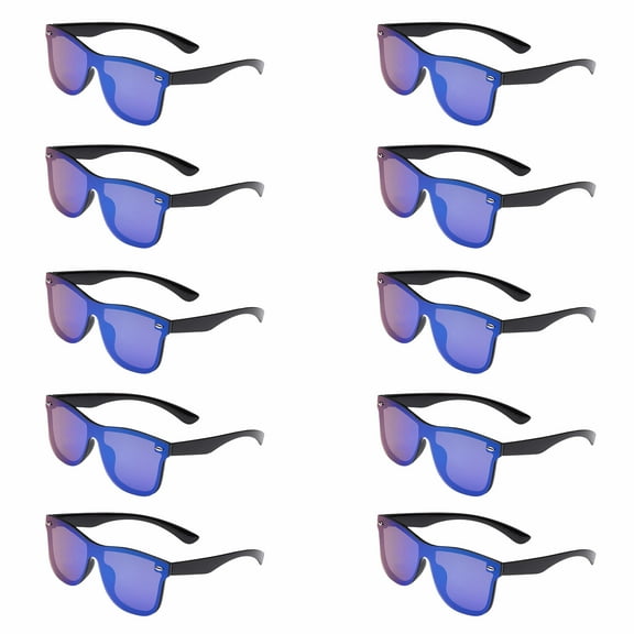 10 Upper Decks Mirrored Sunglasses Pack - Plastic, UV Protection, Lenses UV 400 - Blue