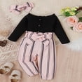 thumbnail image 2 of AMERTEER Baby Girl Sets Long Sleeve Off Shoulder Button Tops Long Striped Pants Head Band, 2 of 6