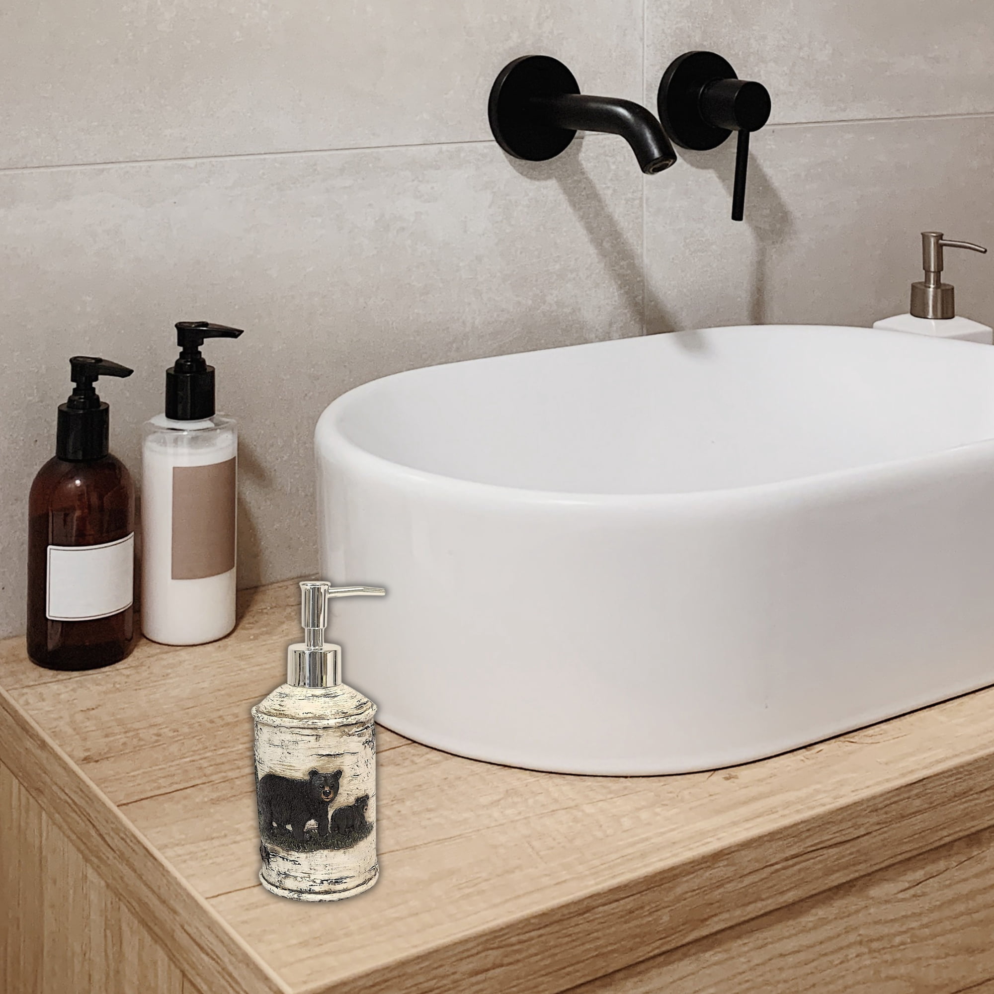 Black Bear Lotion Liquid Soap Pump Dispenser Bathroom Kitchen Cabin Lodge Decor